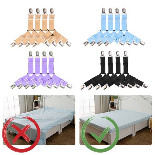 4Pcs/lot Elastic Bed Sheet Holder 3Clips Belt Fastener Bed Sheet Clips Home Textiles Bed Clip Mattress Blankets Holder Gadgets