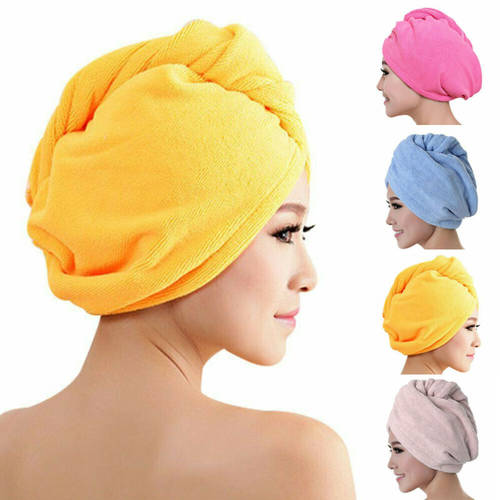 Fashion Solid Color Microfibre Hair Drying Towel Wrap Turban Head Hat Bun Cap Shower Dry Microfiber