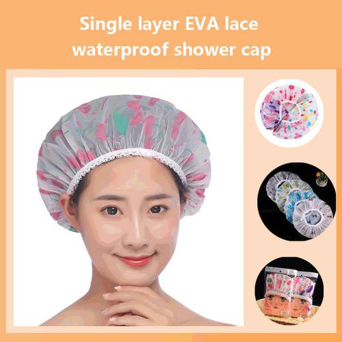 Waterproof Wave Point Bath Shower Cap Hat Elastic Shower Hat Reusable Bath Head Hair Cap For Women Salon Shower Bathroom
