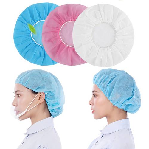 10Pcs Non-woven Disposable Shower Cap Elastic Waterproof Transparent Plastic Shower Hat Hair Cover For Home Bathroom Products
