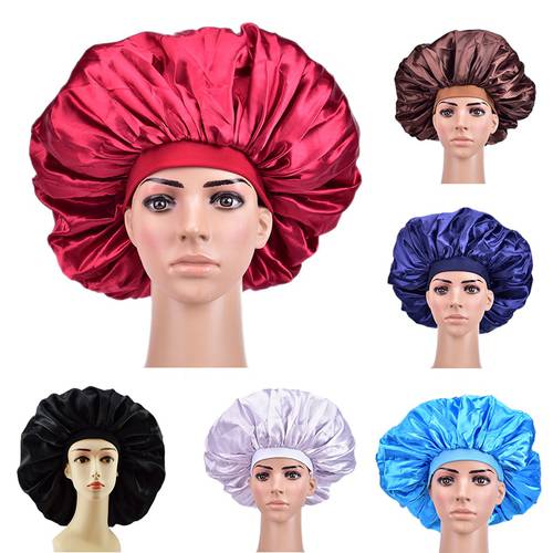 1PCS Fashion Satin Silk Bonnet Sleep Night Cap Head Cover Cap Protect Hair Treatment Hat For Curly Springy Hair Big Size