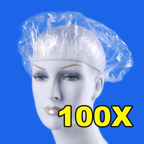 100PC Waterproof Disposable Hair Net Bouffant Cap for Kitchen Food Medical Worker Non Woven/PE Transparent Adult Shower Caps