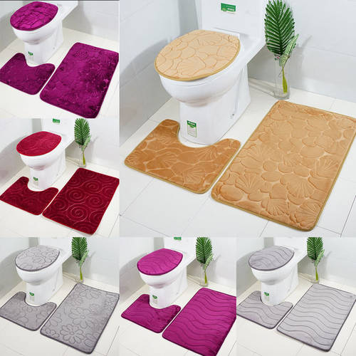 3pcs Soft Bath Mat Set Anti Slip Kitchen Bath Mat Coral Fleece Floor Mats Washable Bathroom Toilet Rug Carpets Home Accessories