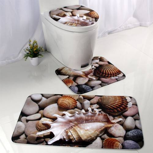 30 3pcs/set Ocean Pattern Bath Mat Bathroom Anti-slip Mat Set Flannel Absorbent Toilet Seat Cover Rug Bathroom Accessories