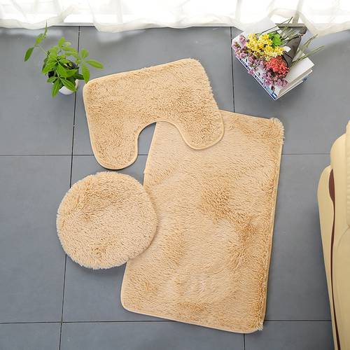 3pcs Non-Slip Solid Bathroom Mat Set Soft Home Decor Bath Mats Floor Rug Toilet Lid Cover Simple Warm Absorbent Floor Carpet
