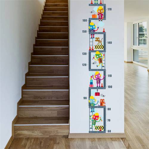 Robot Upstairs Height Measure Wall Sticker For Kids Children Room Decor Growth Chart Wall Decal Art Boy&39s Room Decor