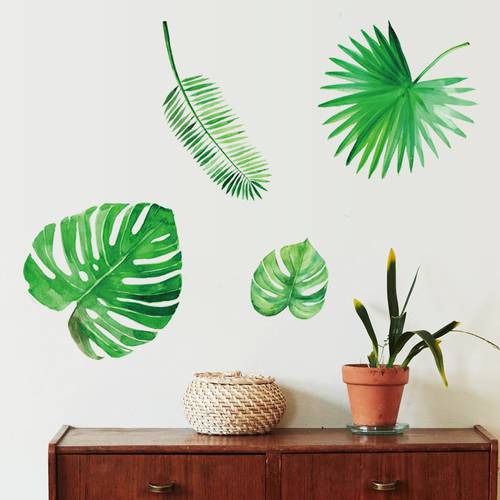 Nordic Style Plant Leaves Wall Sticker For Home DIY Kitchen Living Room Background Decoration Mural Poster Stickers Art Decals