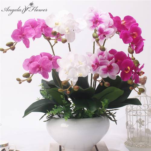 2 Branch Real Touch Butterfly Orchid Artificial Flower PU Green Potted Plants DIY Wedding Home Garden Balcony Decor Fake Floral