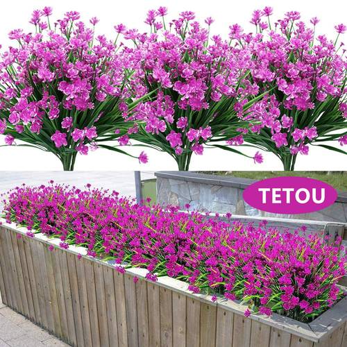 Fake Artificial Flowers Outdoor for Decoration UV Resistant No Fade Faux Plastic Plants Garden Porch Window Kitchen Office Table