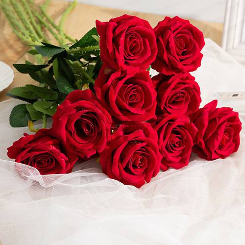 Artificial Red Rose Flowers Living Room Home Decoration Accessories Thanksgiving Wedding Diy Bouquet Silk Flowers Bouquet