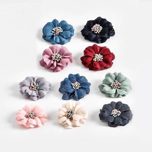 New 10pcs artificial flower 5cm cloth DIY handmade hair accessories jewelry accessories hot flower pearl package flower brooch