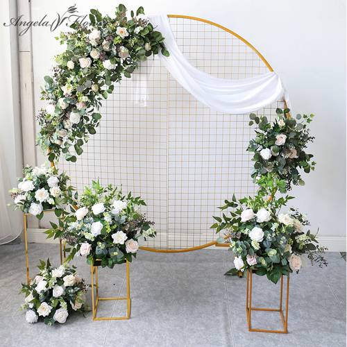 Customize Green Wedding Layout Decorative Artificial Floral Wall Round Arch Hanging Flower Row For Mall Photography Flower Stand