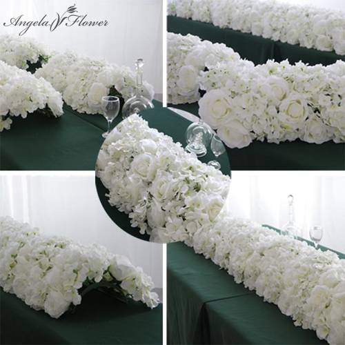 60/55CM White Artificial Flower Row With Plastic Green Mesh Base Wedding Props Decoration Window Event Party Table Centerpieces