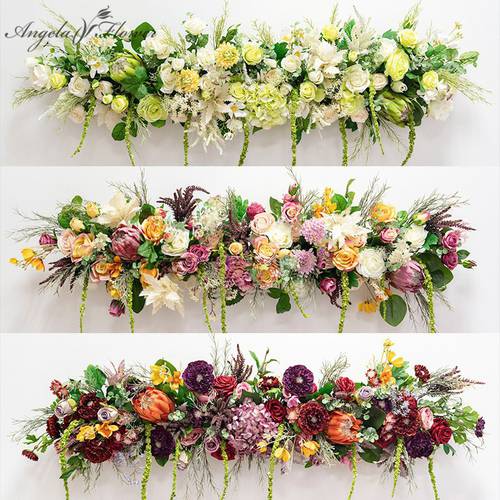 Custom high-end artificial flower row wedding backdecor arch party event store opening site layout silk floral arrangement