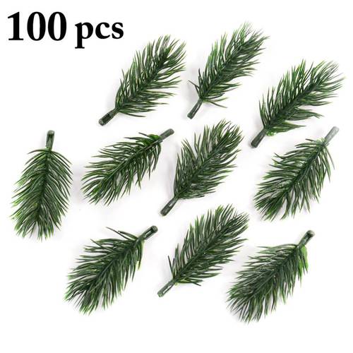 100pcs Pine Branches Artificial Fake Plant Artificial Flower Branch Christmas Party Decoration DIY Bouquet Gift Box Accessories