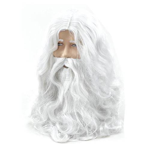 New Year White Santa Fancy Dress Costume Wizard Wig and Beard Set Christmas Halloween