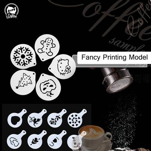 icafilas Fancy Coffee Printing Model Foam Spray Cake Stencils Coffee Sifter Coffee Drawing Cappuccino Mold Powdered Sugar Sieve