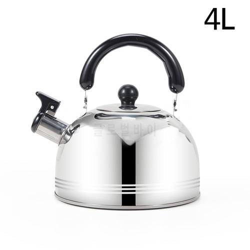 2/3/4L Stainless Steel Kettle Durable Rust-proof Whistle Pot Teapot Flat Bottom Induction Cooker Gas Stove Kettle Kitchen Tool