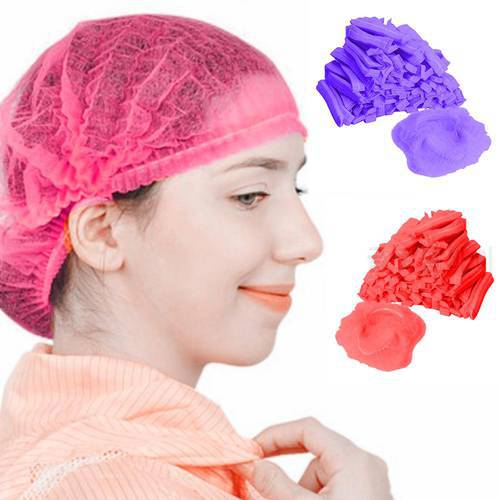 100pcs Disposable Non-woven Pleated Anti Dust Hair Shower Cap Women Men Bath Caps Makeup Hat Spa Hair Salon Beauty Accessories