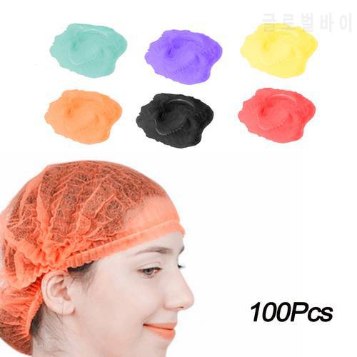 100pcs Disposable Non-woven Pleated Anti Dust Hair Shower Cap Women Men Bath Caps Makeup Hat Spa Hair Salon Beauty Accessories