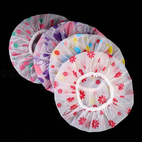 Shower Cap Waterproof High Quality Hair Salon Elastic Thicken For Women Bath Hat Bathroom Products Heart Bow Printed Bathing Hat