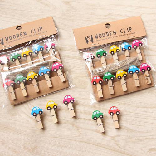 10pcs 35x7mm DIY Cartoon car Wood Clothes Pegs Clothespin Clips Office Party Decoration Accessories Photo Hanging Pegs