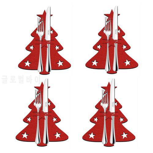 4PCS Christmas Tree Cutlery Bag Exquisite Tableware Holder Organizer Christmas Table Knife Fork Holder Xmas Party Decoration