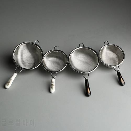 Vintage Chinese Tea Infuser Stainless Steel Dual Mesh Tea Strainer Loose Leaf Tea Filter Ceramic Handle Gongfu Tea Accessories
