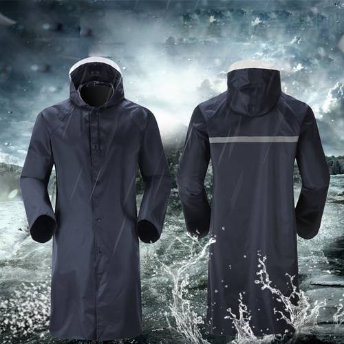 Long Raincoat Hooded Men Waterproof Reflective Oxford Cloth Plastic Trench Coat Anti-Storm Overall Outdoor Travel Rain Coat