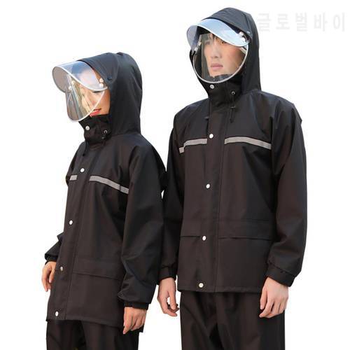 Two-piece Unisex Impermeable Raincoats High Visibility Reflective Hooded Raincoat Pant Set Rain Suit Motorcycle ridding Rainsuit
