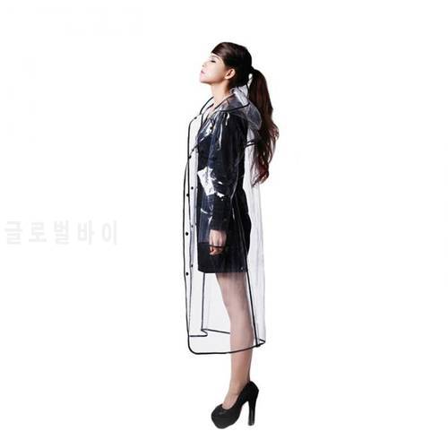 Women Fashion Long Transparent Rain Jacket Coat Waterproof Rain Poncho with Hood and Black Edge Freesmily