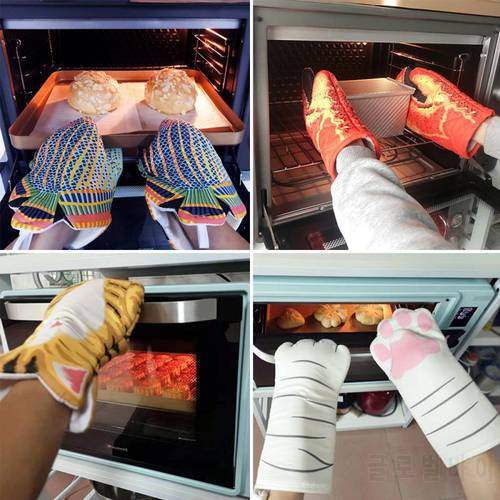3D Cartoon Cat Paws Oven Mitts Long Cotton Baking Insulation Microwave Heat Resistant Non-slip Gloves Animal