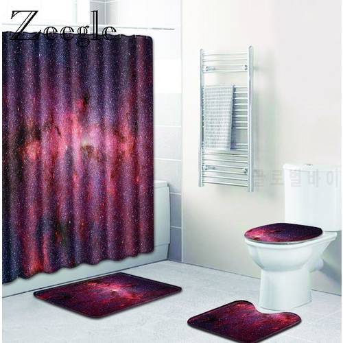 Zeegle Bathroom Mat Set with Shower Curtain Pedestal Rug Toilet U Type Mat Non-slip Bath Foot Mat Microsoft Shower Toilet Set