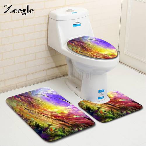 Zeegle Abstract Pattern 3Pcs/set Mats For Bathroom And Toilet Anti-slip Bathroom Rugs And Carpets Toilet Mats Accessories Decor