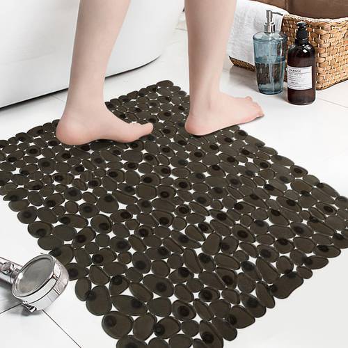 Bath Mat 54x54cm Shower Non-Slip Floor Mat Pebble Design PVC Bathroom Safety Anti-Slip Massage Pad Square New Upgrade 2021