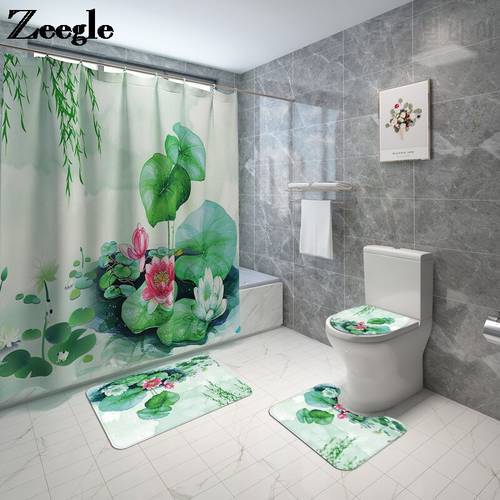 Traditional Style Bathroom Rug Set Bath Mat and Shower Curtain Set Toilet Mat Bathroom Carpet Bathroom Decoration Absorbent Mat