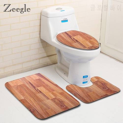 Zeegle Non-slip Bathroom Carpet Limitation Wood Bath Mat 3pcs Bathroom Rug Set Absorbent Mat Toilet Bathroom Floor Mats