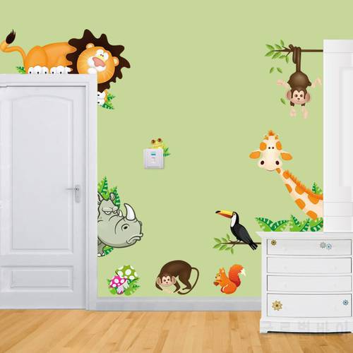 Cute Animal dinosaur Live in Your Home DIY wall stickers Home Decor Jungle Forest Theme Wallpaper Gifts for Kids Room Decor