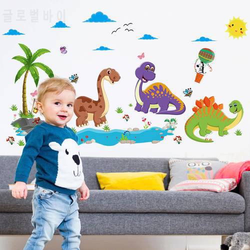 Friendly Dinosaur Wall Stickers for Kids Rooms Cartoon Animals Home Decor Bedroom Decorative Vinyl for Walls PVC Room Decoration