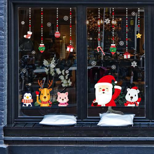 Removable Christmas Window Stickers for Glass Decoration Wall Stickers Santa Claus and reindeer Xmas Decorative Stickers Vinyl