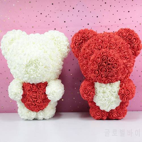 Dropshipping New Standing 40cm Bear Of Roses Artificial Flower Teddy Rose Bear Heart For Valentines Wedding Christmas Gifts Box