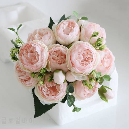30cm Rose Pink Silk Bouquet Peony Artificial Flowers DIY Bride Wedding Home Decoration Fake Flowers Faux Christmas Roses Flowers