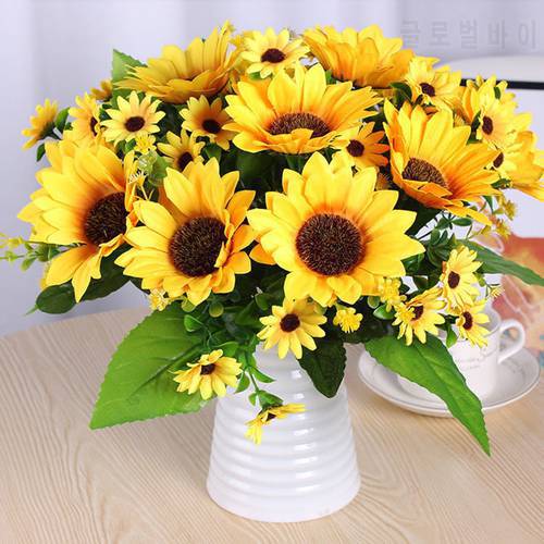 Artificial sunflower silk high quality beautiful bouquet wedding party holiday home decoration artificial sunflower simulation