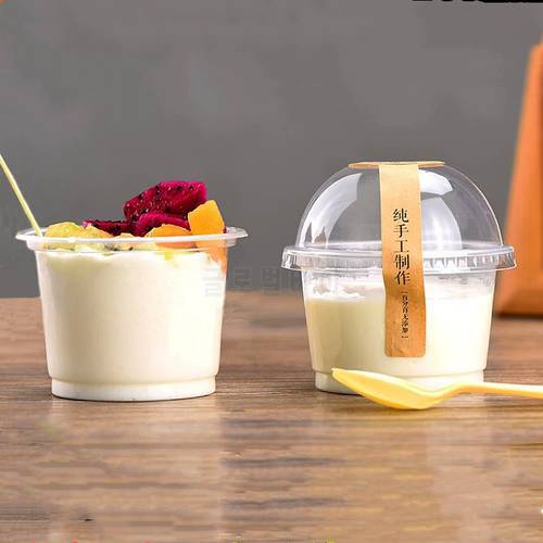 50pcs 300ml Disposable Mousse dessert cup with lid Portion Cups Condiment Cup for Sauce Yogurt Jelly Pudding Container