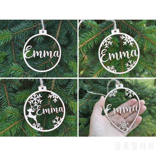 Personalized Different Name Ornament Custom Christmas Bauble Wooden Hanging Gift Laser Cut Snowflakes Decoration