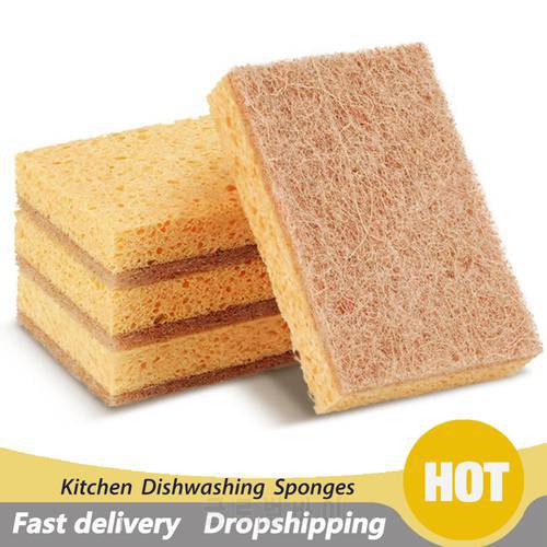 Multifunctional Dishwashing Sponges Kitchen Compound Scouring Pad Natural Wooden Pulp Cotton Sponge Oil-free Dishwashing Cloth