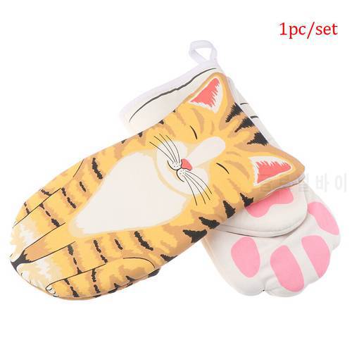 1PC 3D Cartoon Cat Paws Oven Mitts Long Cotton Baking Insulation Gloves Non-slip Cute Microwave Heat Resistant Kitchen Gloves