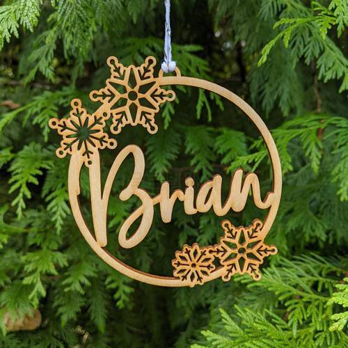 Personalized Christmas Bauble Gift Tags Custom Christmas snowflakes Ornament Ball Wooden Ornament Ball with name