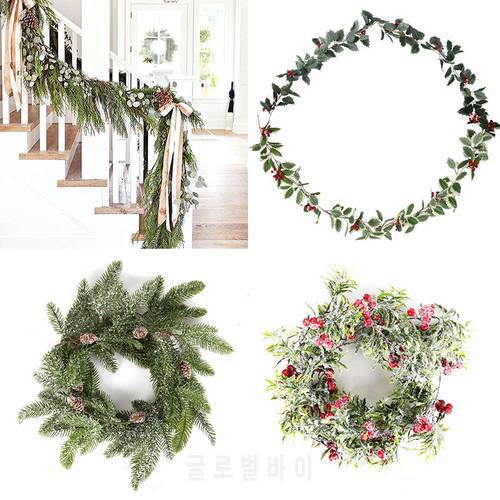 Christmas Wreath Barries Cones Artificial Vine Hanging Floral Foliage Garland Christmas Decorations for Home Navidad Natal 2022