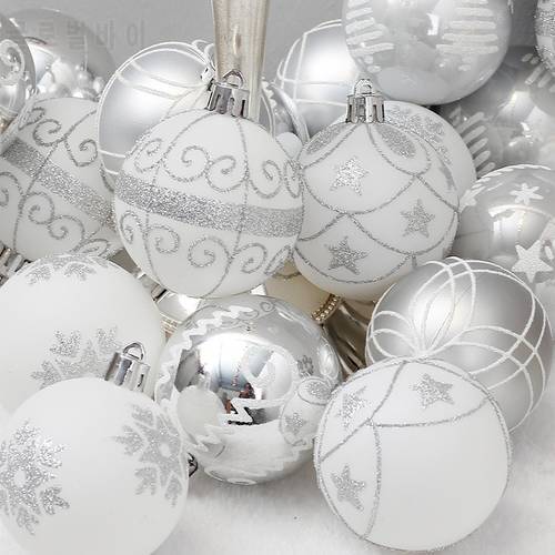 New Year 6cm Silver Color Painted Balls Christmas Tree Pendant ornaments Ball 6/12/24 Pcs Christmas Decorations Party Home Decor